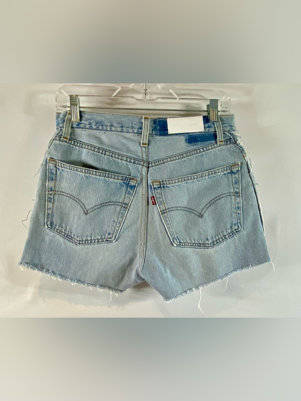 RE/DONE Levis Reconstructed Front Zip High Waisted Distressed Shorts, Size 27 - Picture 2 of 7